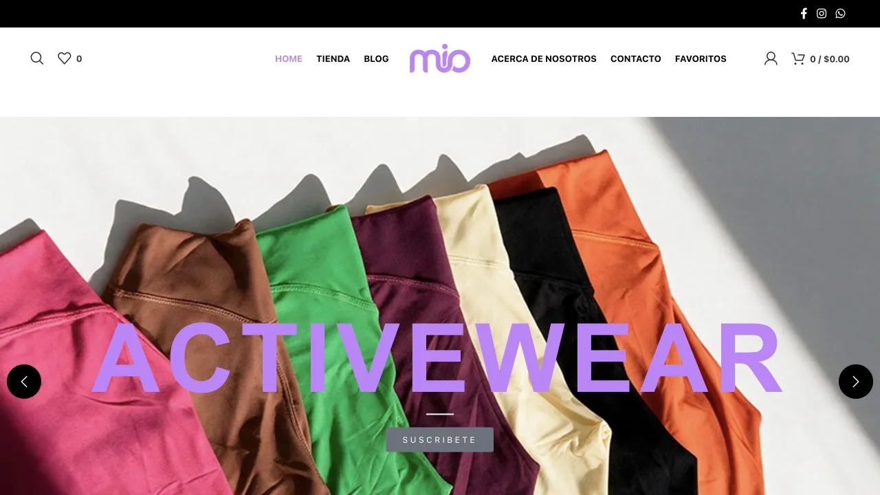 Página de inicio de la tienda MIO Activewear
