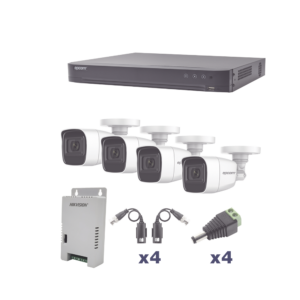 Sistema de Videovigilancia TurboHD 1080p: DVR de 4 Canales + 4 Cámaras Bala Gran Angular (2.8mm) con Micrófono Integrado