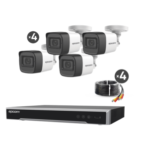 Kit de Videovigilancia 5 Megapíxeles (2K+): DVR de 4 Canales + 4 Cámaras Bala con Micrófono Integrado y Cables de 18m