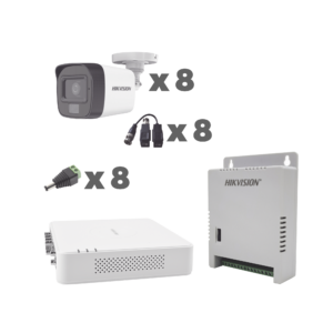 Sistema de Vigilancia TurboHD 1080p de 8 Canales: 8 Cámaras con Micrófono, Lente de 101° y Doble Visión Nocturna (Color + IR)