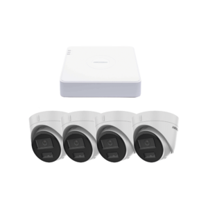 Kit de Seguridad IP 2MP (1080p) Inteligente: NVR de 4 Canales PoE + 4 Cámaras Turret ColorVu (Color 24/7) y AcuSense Lite con Micrófono