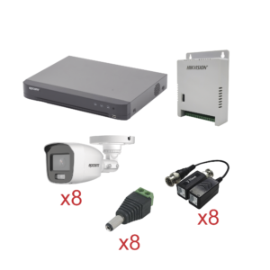 Kit de Seguridad TurboHD 1080p de 8 Canales: 8 Cámaras Bala (Lente 2.8mm) con Audio por Coaxitron y Accesorios Pro
