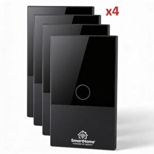 Kit 4 Apagadores Inteligentes Wi-Fi EPCOM Smart Home | 3 Circuitos (3 Vías) | Panel de Vidrio Templado | Compatible con Alexa y Google Home