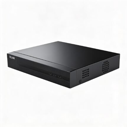 Grabador de vídeo HiLook de color negro con diseño rectangular y rejillas de ventilación laterales