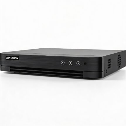 Grabador de vídeo Hikvision negro con indicadores frontales