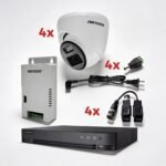 Kit de videovigilancia Hikvision con grabador, fuente de alimentación y 4 cámaras domo con cables y conectores