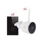 Kit de Automatización e Iluminación Inteligente WiFi: Incluye 1 Cámara de Seguridad WiFi y 2 Apagadores Inteligentes WiFi para Smart Home