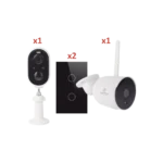 Kit de Domótica y Seguridad WiFi Integral: Incluye 2 Cámaras de Seguridad Inalámbricas WiFi y 2 Apagadores Inteligentes Táctiles para Smart Home