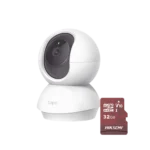 Cámara de seguridad Tapo blanca y tarjeta de memoria microSD Hiksemi de 32 GB
