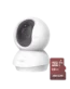Cámara de seguridad Tapo blanca y tarjeta de memoria microSD Hiksemi de 32 GB
