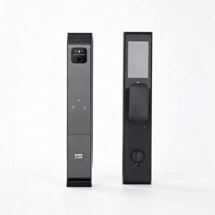 Cerradura inteligente Bisen Access en color negro con cámara, teclado táctil y pantalla interior